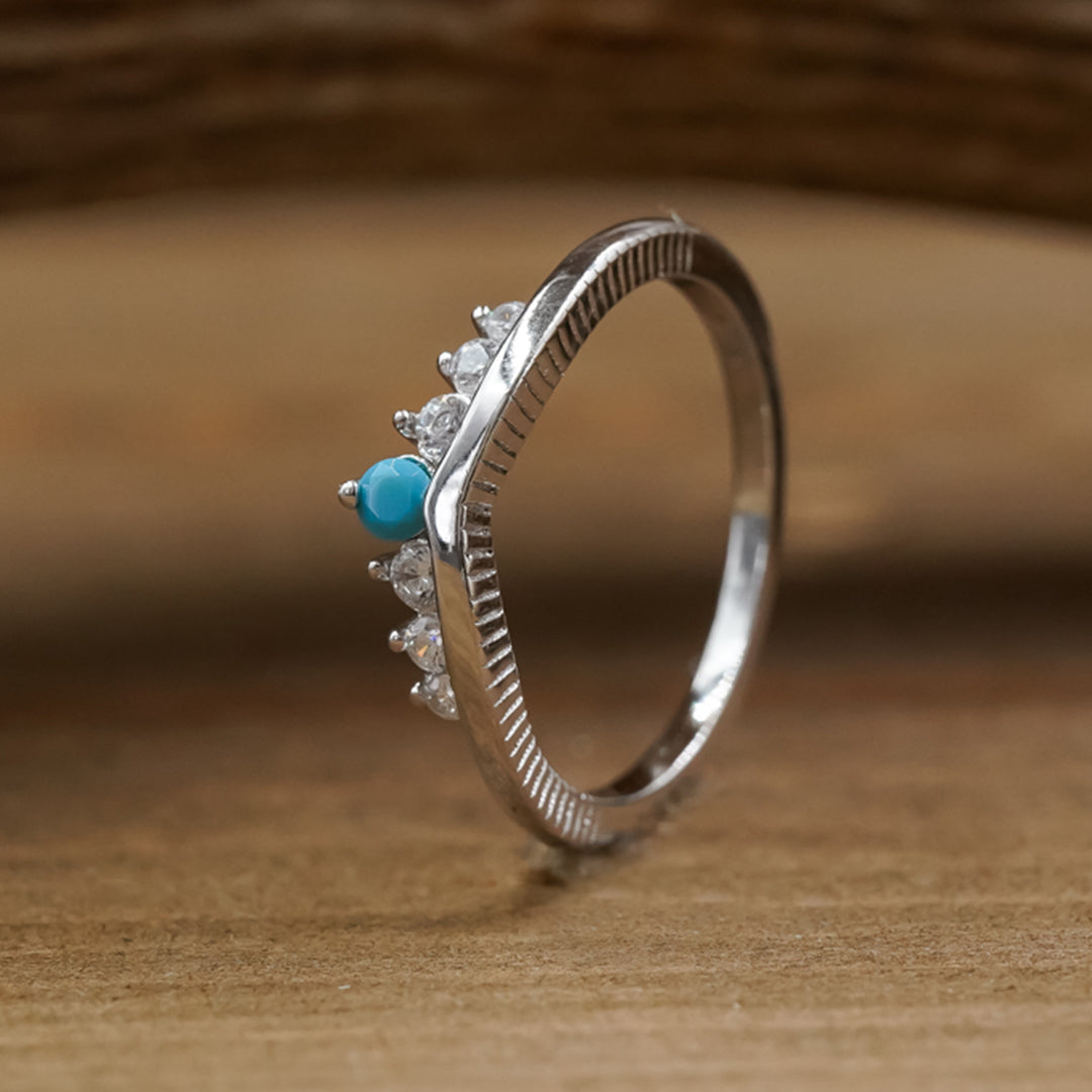 Turquoise CZ Wishbone Stacking Band Women's Turquoise CZ