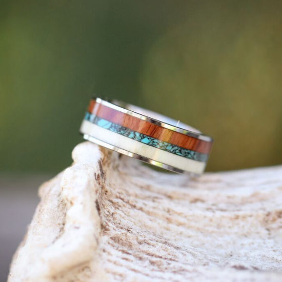The Sequoia | 8mm Crushed Turquoise and Koa Antler Ring