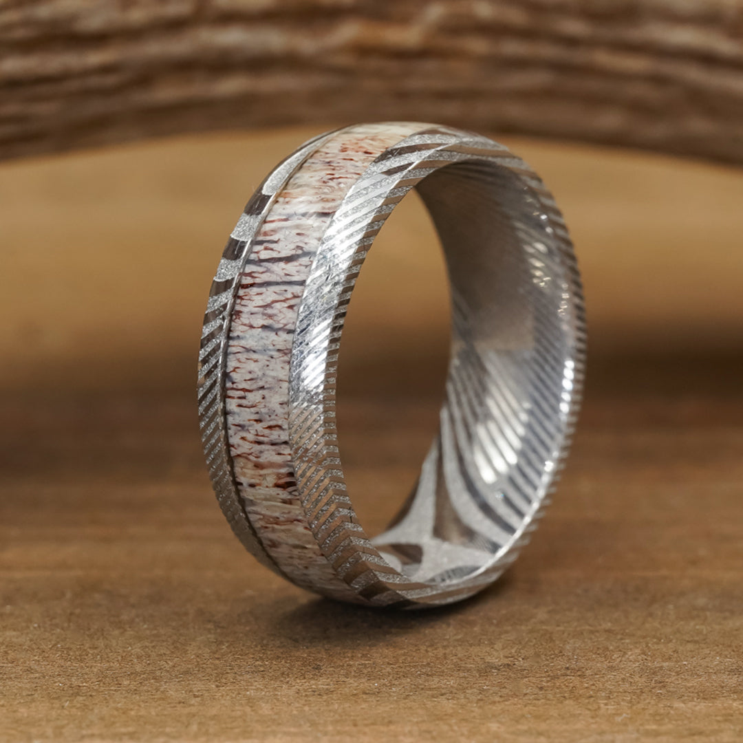 Deer Antler Ring Made To Order Rings Tungsten Elk Antler Inlay Ring